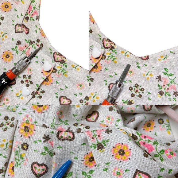 70s Vintage Novelty Print Dirndl Folk Dress Heart Pattern Twee Cottage Peasant. - Picture 11 of 13